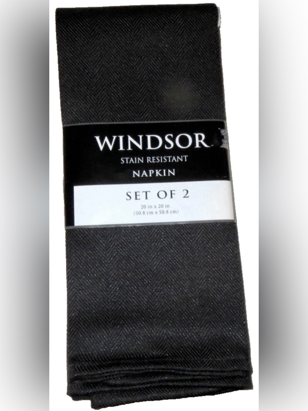 NEW DINNER NAPKINS 2 BLACK HERRINGBONE TABLE WINDSOR STAIN RESISTANT POLYESTER